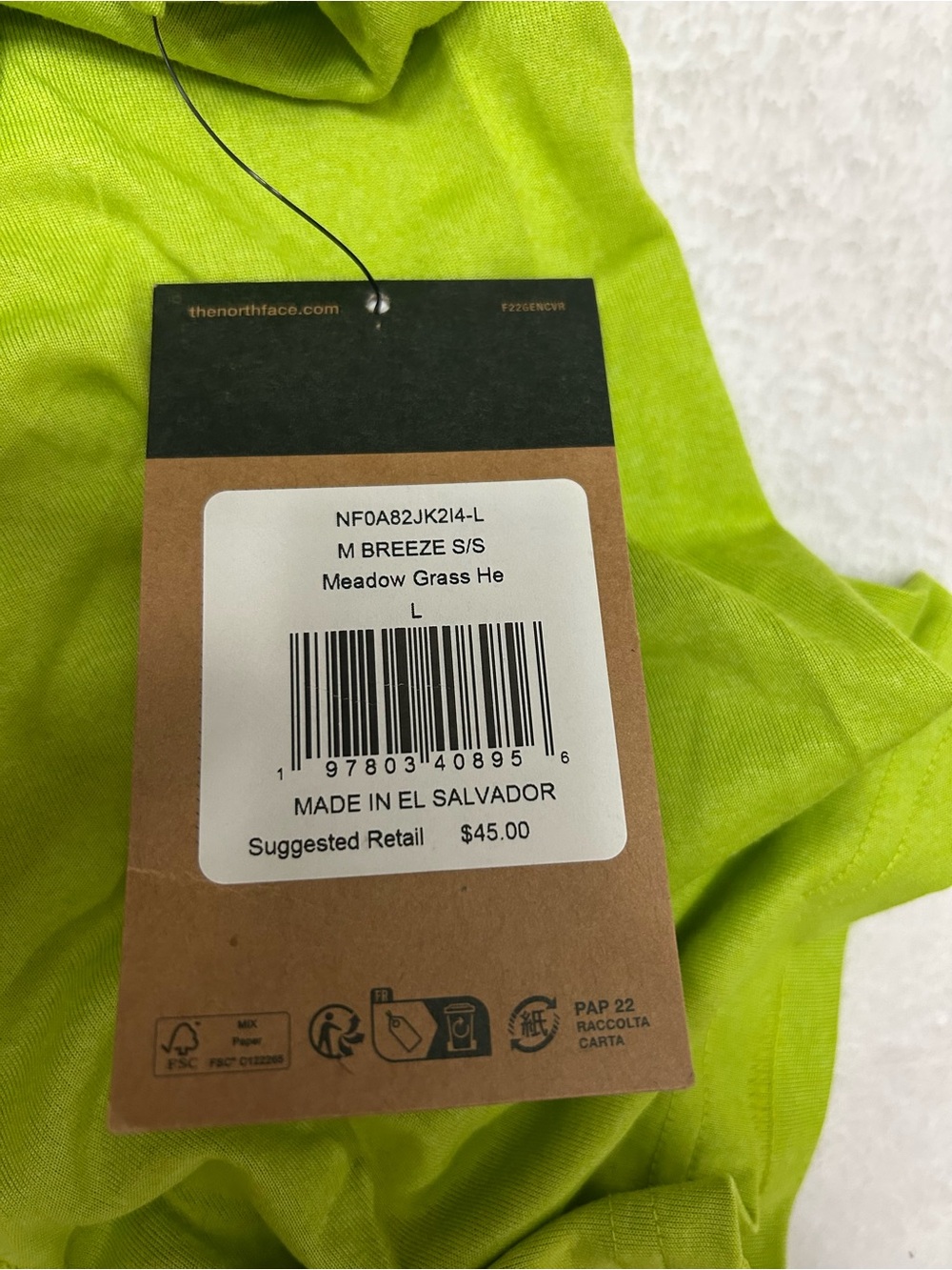 The North Face Men’s Neon Green Short-Sleeve Crew Tee - Picture 5 of 5